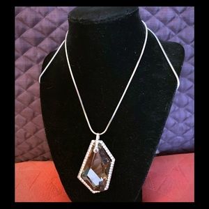 New JULES B Long Slvr Chain Ice Pendant Necklace